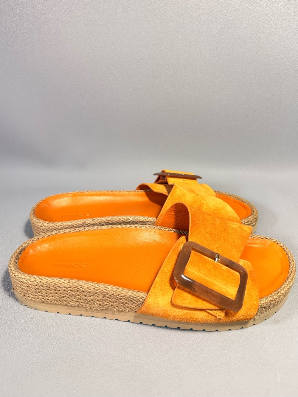 Vince. Grant Orange Suede Leather Tortoise-shell Buckle Espadrille Sandals